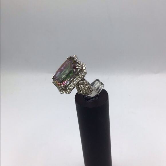 925 Sterling Silver Mystic Topaz CZ Halo Cocktail Ring Size 7.5 Multicolor - Picture 14 of 16
